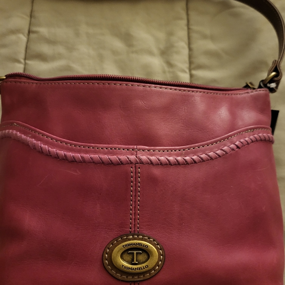 Tignanello Deep Pink Leather Shoulder Bag
